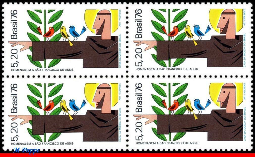 1477 BRAZIL 1976 ST. FRANCIS ASSISI, RELIGION, BIRDS, MI# 1562 C-956 BLOCK MNH