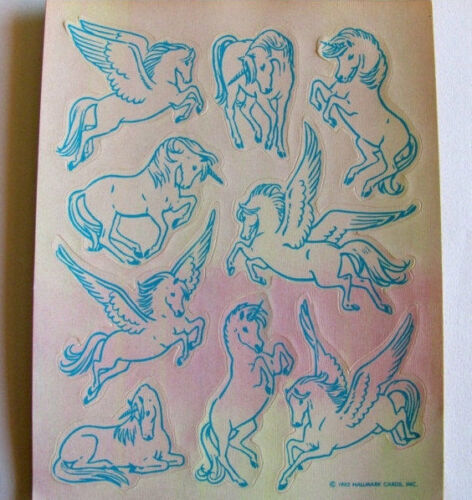 Rare Vintage 80's Hallmark Pearly Unicorn Pegasus Sticker Sheet MOP Opal Pearl - Picture 1 of 2