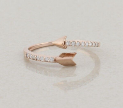 10k Rose Gold Diamond Arrow Bypass Ring Size 8 1/2 Adjustable
