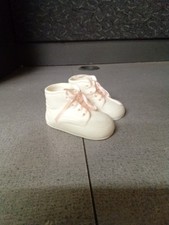 Pair of 3" Ceramic Baby Shoes Trinket W/Pink Laces