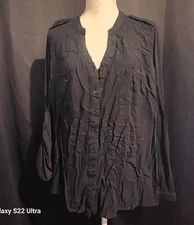 Pure Energy Black Button Up Blouse with Lace Accent Size 3X