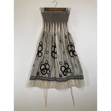 Boho Artsy Lapis Women One Size Taupe Abstract Smocked Strapless Midi Dress