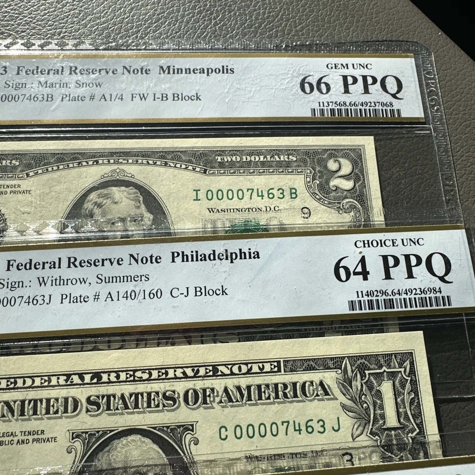 Federal Reserve Note PCGS 66 PPQ 4 Matching LOW SERIAL & Fancy Number - Image 3 of 3