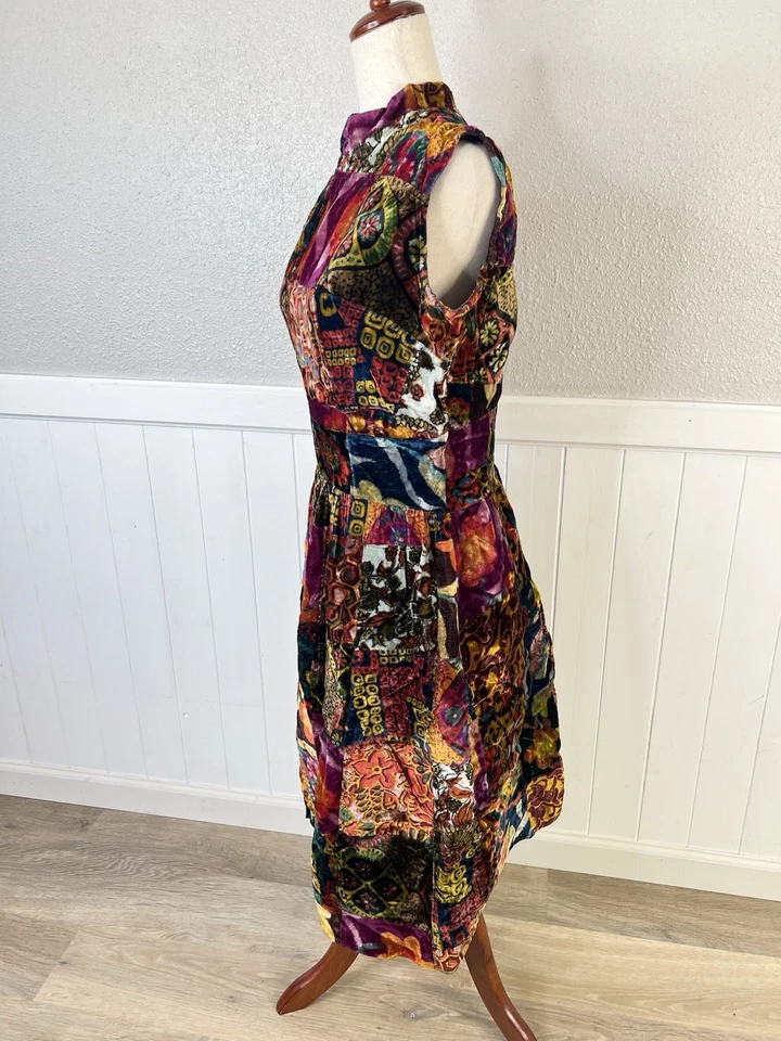 Vestido De Colección Años 70 Floral Mod Mujer Terciopelo Patchwork Funda Retro Gogo Años 60 Foto 4 de 4