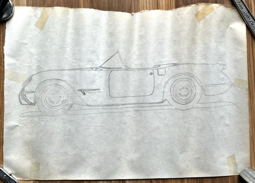 vintage 1950s chevy corvette pencil drawn poster 20 1/4" w x 13 1/2" t
