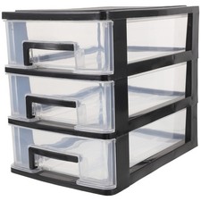 Drawer Storage Box 3 Tier Plastic Organizer for Desk Black Stackable Storage ...