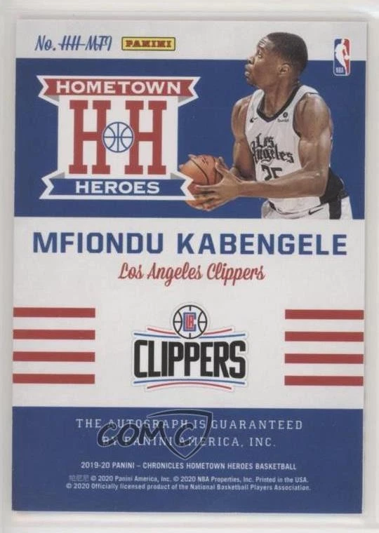 2019-20 Panini Chronicles Hometown Heroes Rookie /99 Mfiondu Kabengele Auto RC - Image 2 of 2