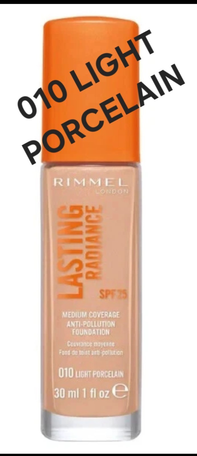 RIMMEL Lasting Radiance Medium Coverage Foundation 30ml  010 Light Porcelain.