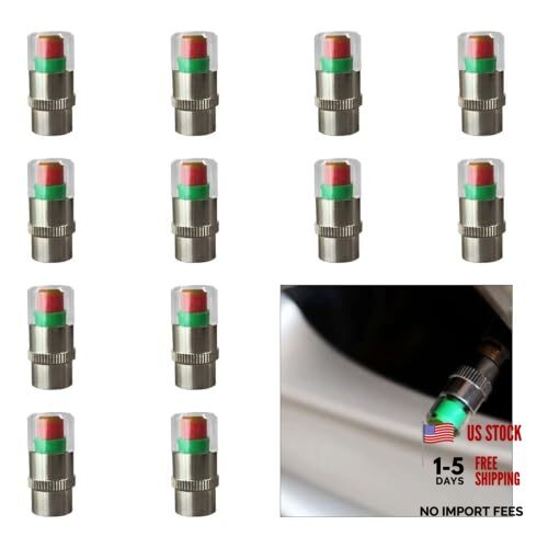 12PCS Car Tire Pressure Monitor Valve Stem Caps, 3-Color Eye Alert Silver-12PCS - Picture 1 of 7