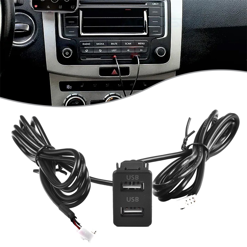 Car Dual USB Socket DASH Mount Port Panel Interface Extension 1.2m Cable Adapter