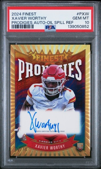 2024 Topps Finest Xavier Worthy Rookie Auto Oil Spill /10 #P-XW PSA 10 RC Chiefs