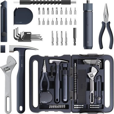 HOTO 40-Piece Tool Kit, Household Essentials tool set w/Smart Electric Screwdriv