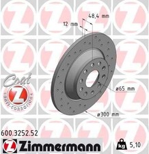 2x ZIMMERMANN Bremsscheibe 600.3252.52 für AUDI SEAT SKODA VW