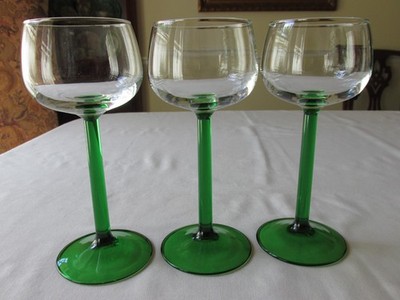 Set of 3 Cristal D'Arques Luminarc France EMERALD Stem Rhine Wine Glasses 6 1/2''