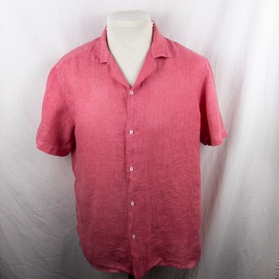 Altea Pink 100% Linen Camp Collar Short Sleeve Shirt L Made in Italy Summer