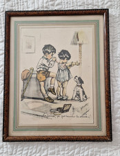 Ancienne Gravure encadrée Germaine Bouret Les femmes ça fait marcher le commerce