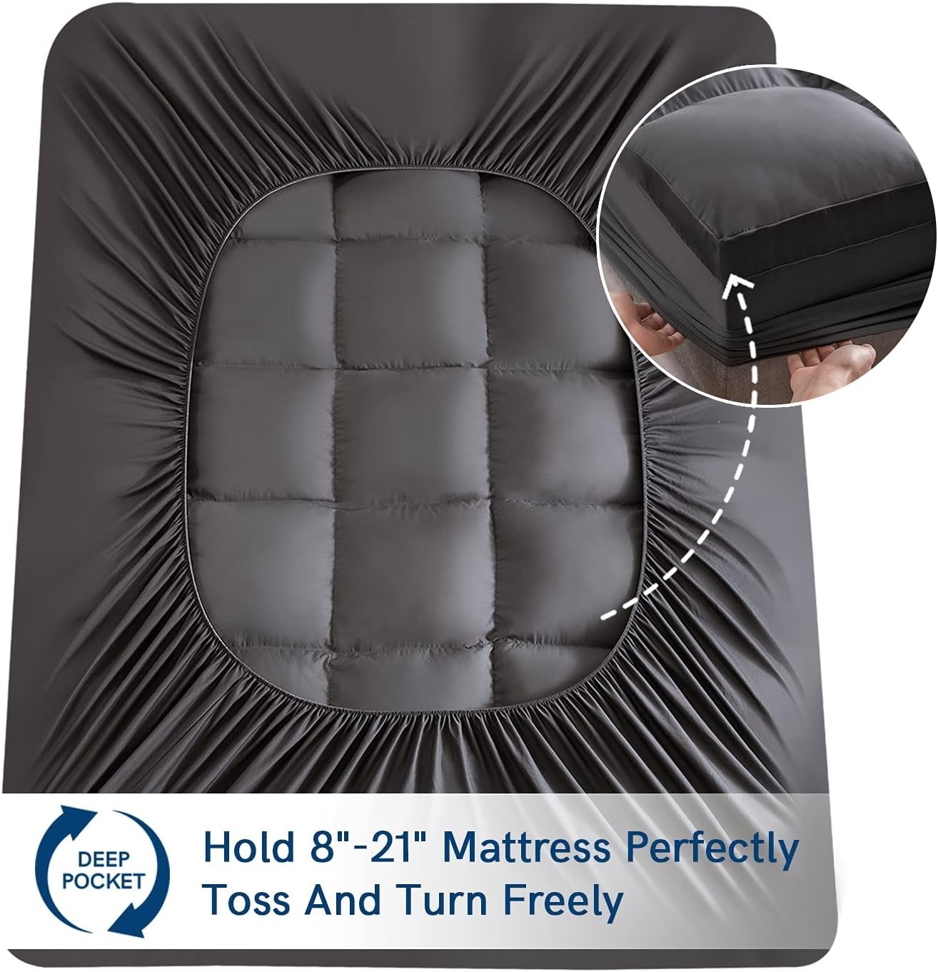 Full Grey Mattress Topper for Back Pain, Extra Thick Mattress Pad Cover, Plush