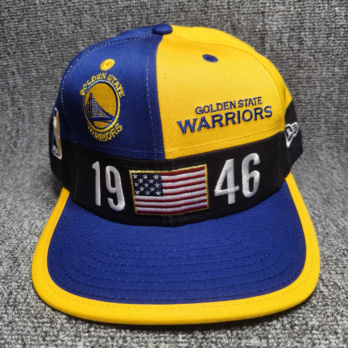 New Era Golden State Warriors NBA Split Color Snapback Hat Blue Yellow 1946 Flag