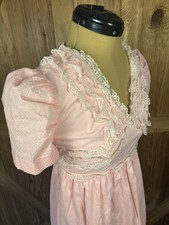 Vintage Pink Prairie Dress Handmade Lace Victorian Style Cottagecore Maxi