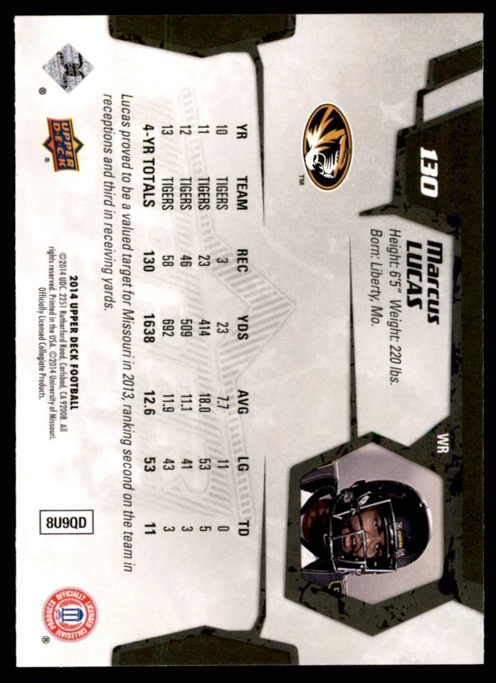 2014 Upper Deck. Marcus Lucas C Football Cards #130 - Image 2 of 2