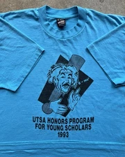 Vintage 1993 UTSA Honors Program T Shirt Albert Einstein Blue Screen Stars Sz XL
