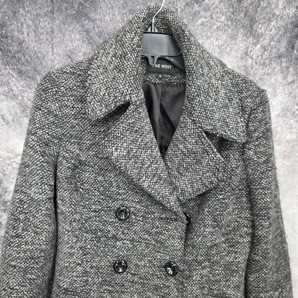 Casaco feminino Nine West Pea 12 cinza duplo breated mistura de lã peso pesado - Imagem 4 de 4