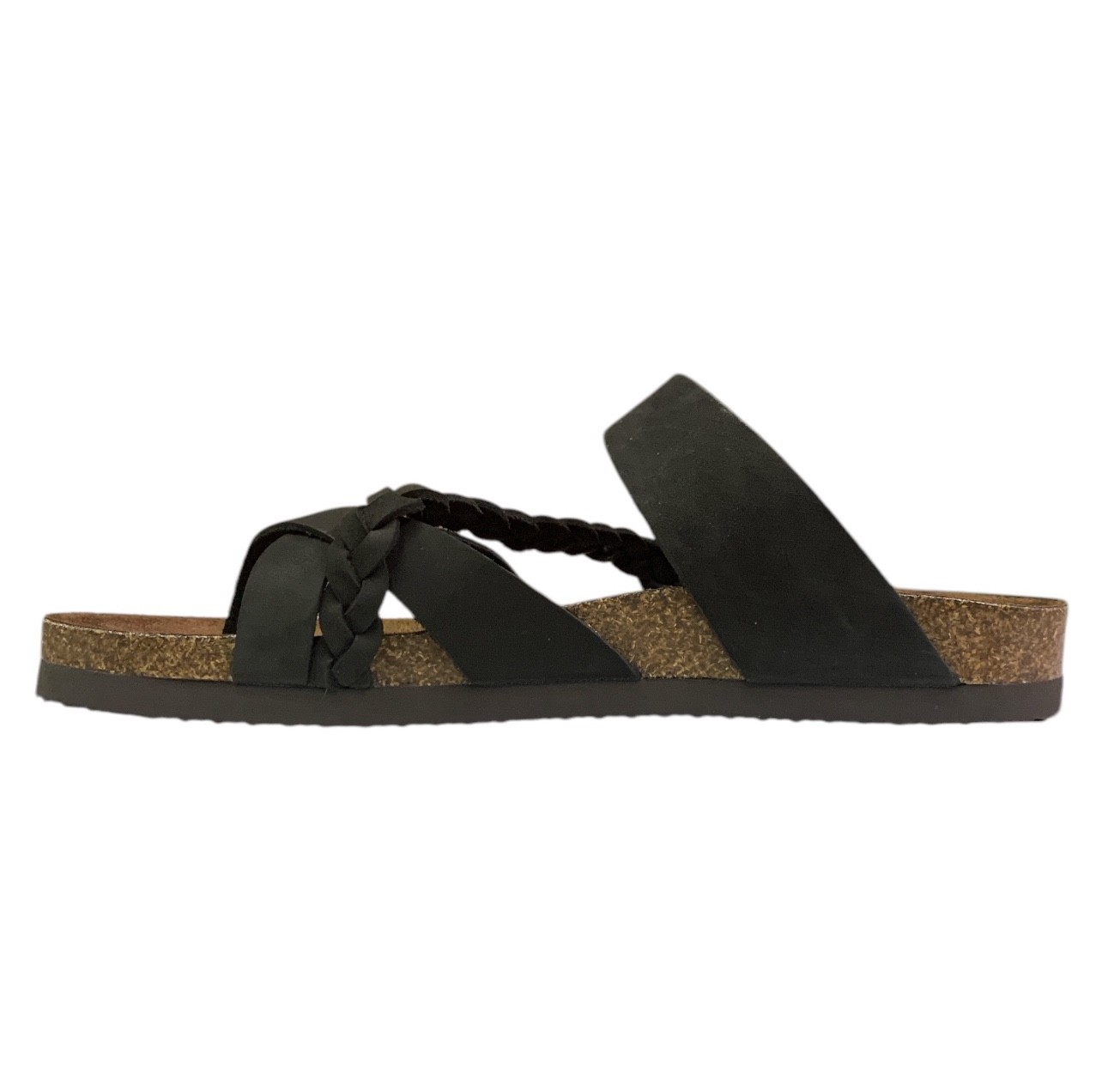 SAOLA Sandali donna suola montagna taglia 11 intrecciati pelle nera slip on estate spiaggia