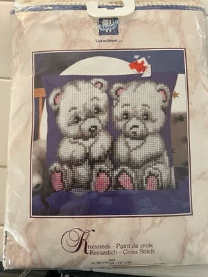 Vintage Vervaco Cross Stitch Kit Teddy Bear Pillow 16x16 Complete Unopened
