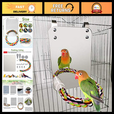 7" Bird Mirror with Rope Perch - Parrot Cage Toy for Cockatiel, Conure, Lovebird