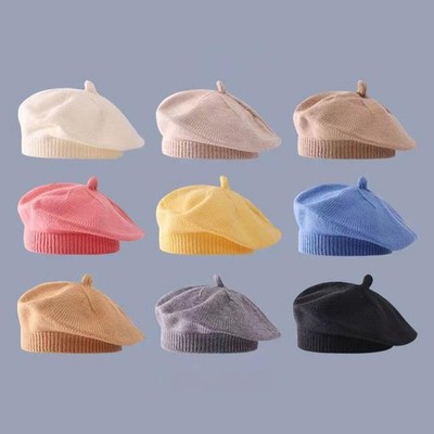 Cute Baby Knitted Beret Hat   Solid Color Warm Autumn/winter Kids Hat