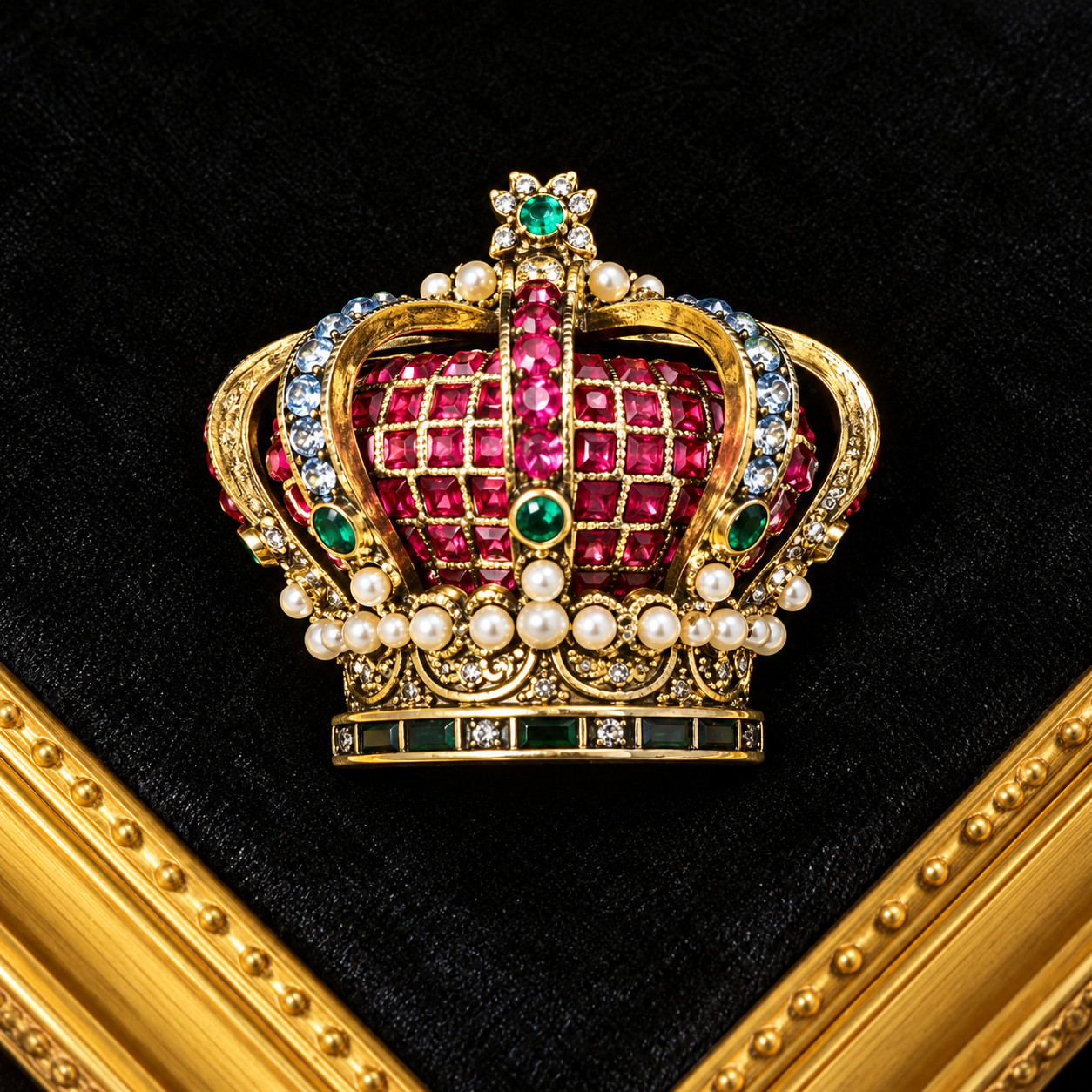 Vintage Crystal Crown Brooch Pin Colorful Rhinestone Royal Jewelry Elegant Gift