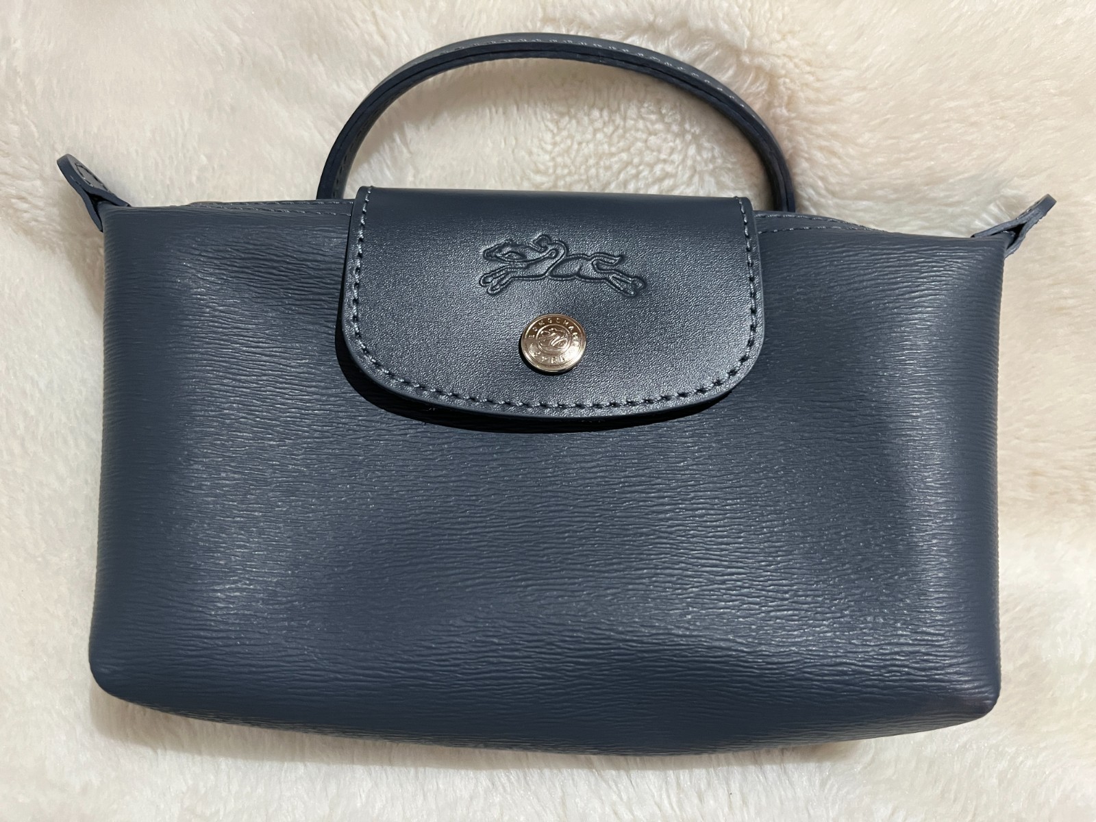 Longchamp Le Pliage City Mini Top Handle Cosmetic Pouch Slate New w/o Tags