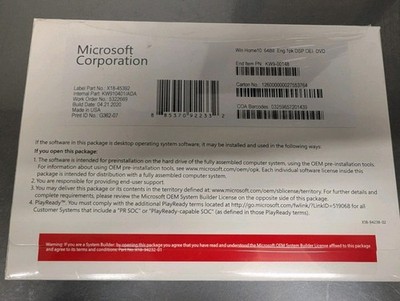 Win 10 Home 64 bit DVD with Product License Key New Sealed 