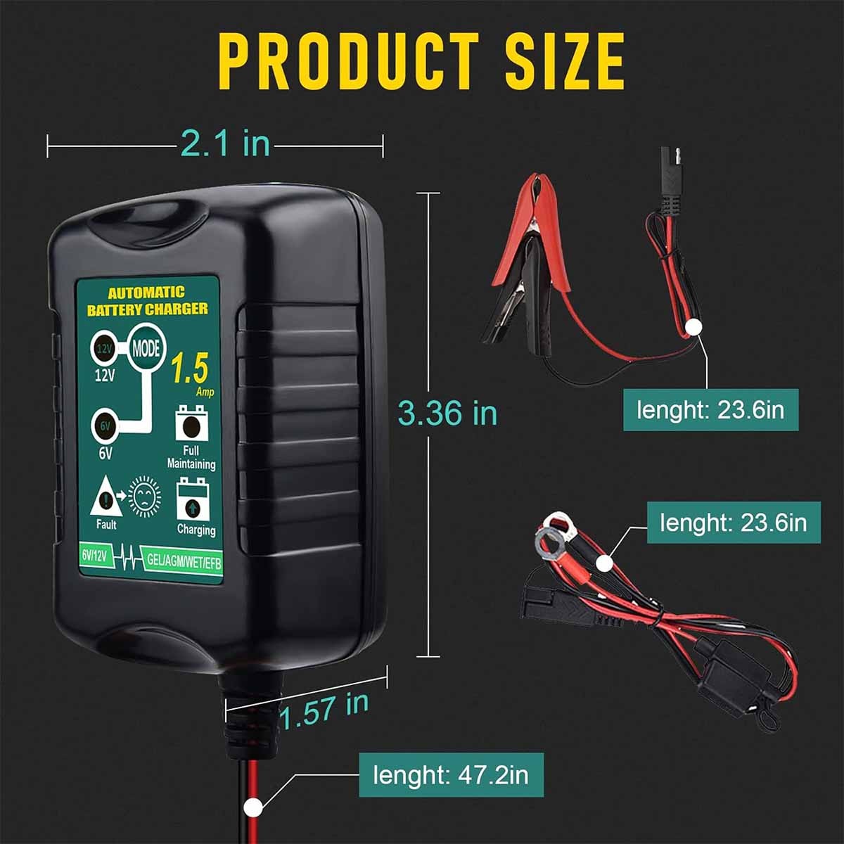 Automatic Battery Charger Maintainer Motorcycle Trickle Float For 6V 12V