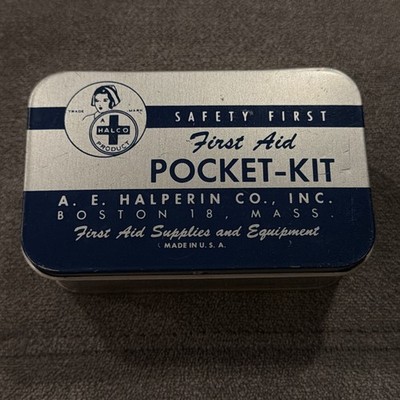 Vintage HALCO C. FIRST AID POCKET -KIT A.E. HALERIN CO. BOSTON MA, KIT # S.F. 25