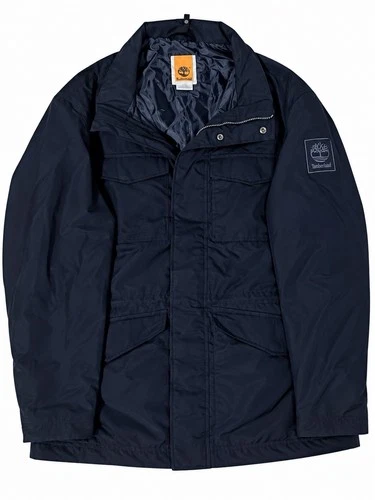 Timberland Mens XL Navy Blue Utility Field Jacket 4 Pocket Zip Snap Lined Coat - product listing photo