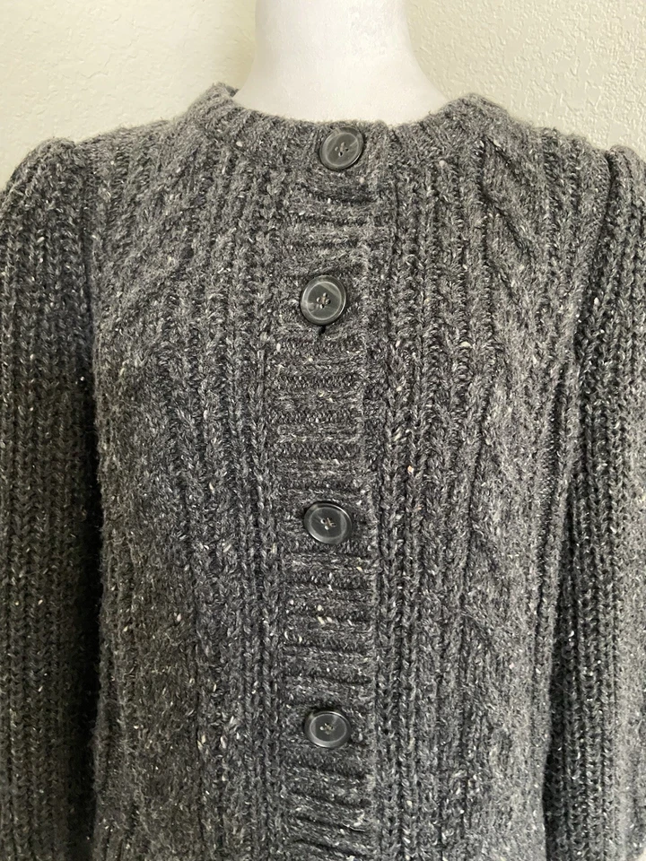 Gap Cardigan Sweater Women’s (M Tall) Dark Gray Heather Cotton Blend Cable Knit - Image 3 of 4