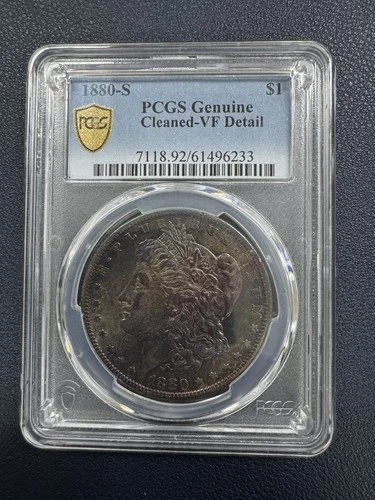 1880-S Morgan Silver Dollar PCGS Genuine  VF Details - Stunning Rainbow Toning!