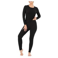 womens Micro Waffle Premium Thermal Set Large Black