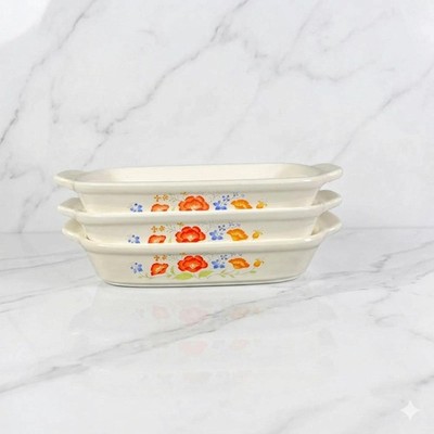 1980s Northland Japan Oven Proof 3 Small Baking Dishes Floral Pattern  READ
