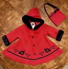 Toddler Red Fleece Dress Swing Coat w/ Faux Fur Trim & Matching Purse Size 18 M