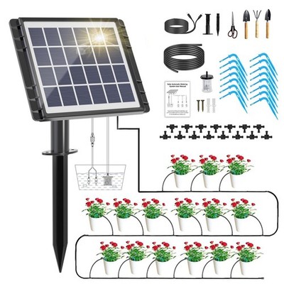 49FT Solar Drip Irrigation System, Auto Watering Kit for 15 Pots, Solar-Power...