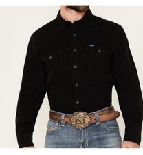 Wrangler Cowboy Cut Western Work Shirt Black Classic Fit Cotton Long Sleeve