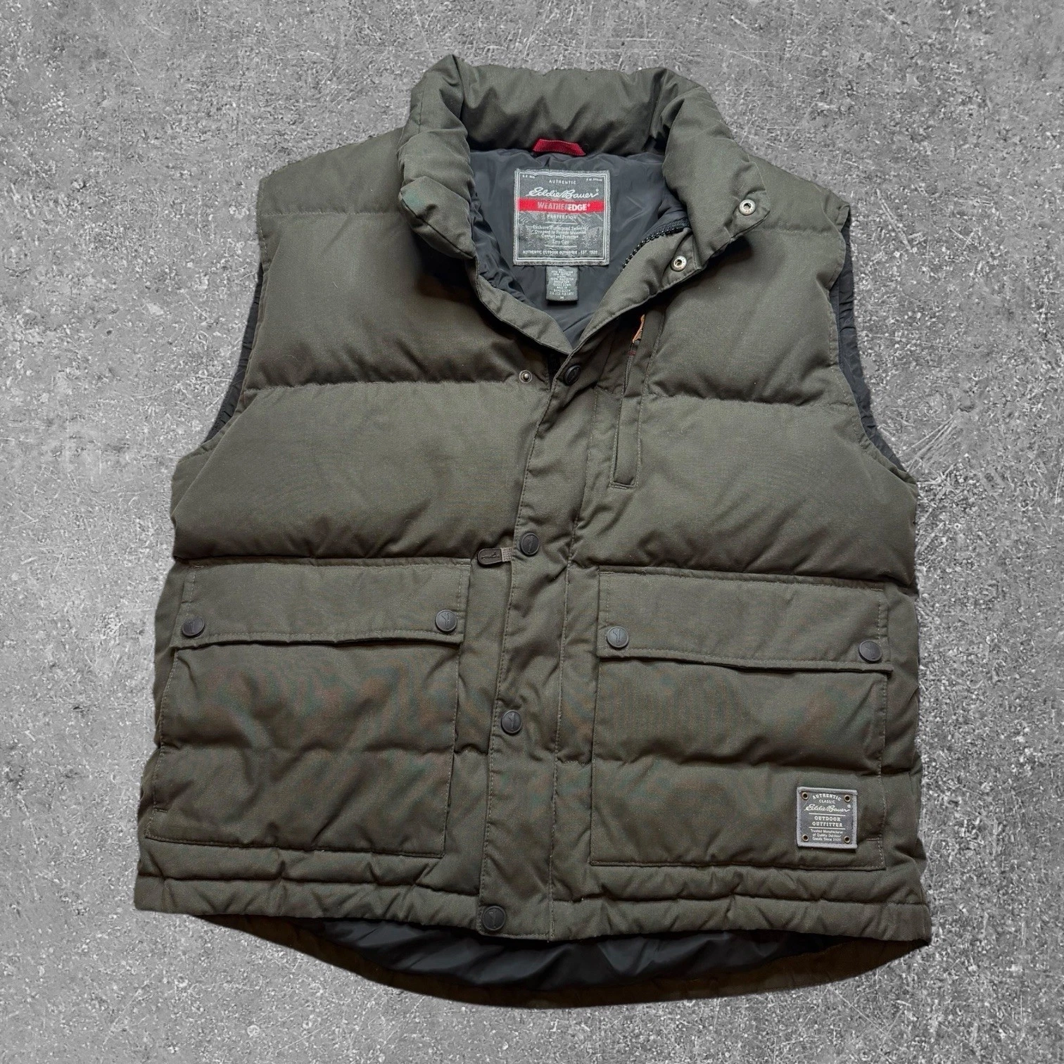 Eddie Bauer Vest Mens M Green WeatherEdge Goose Down Quilted Insulated Puffer