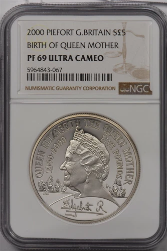 Great Britain 2000 5 Pound NGC PF 69UC Silver Piefort Birth of Queen Mother NG13