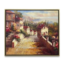 Hungryartist -Original Painting of Sunset Town View on Canvas 20x24 Framed