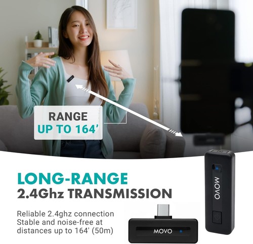 Movo Wireless Mini UC Duo USB-C Microfono Wireless Lavalier per Android - Foto 9 di 15