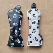 2pcs Premium Skull White&Black Golf Hybrid Club Headcover UT Rescue Head Cover