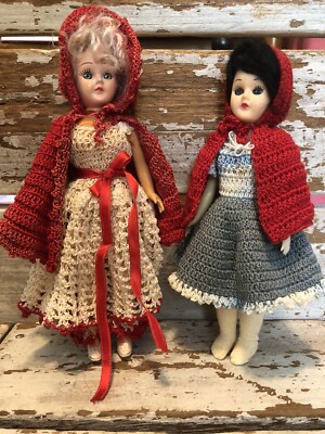 Two Vintage Hard Plastic Dress Me Dolls Little Red Riding Hood Lot