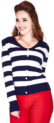 Voodoo Vixen «SAILOR COLLAR» Vintage STREIFEN CARDIGAN Stickjacke Rockabilly - Bild 1 von 4